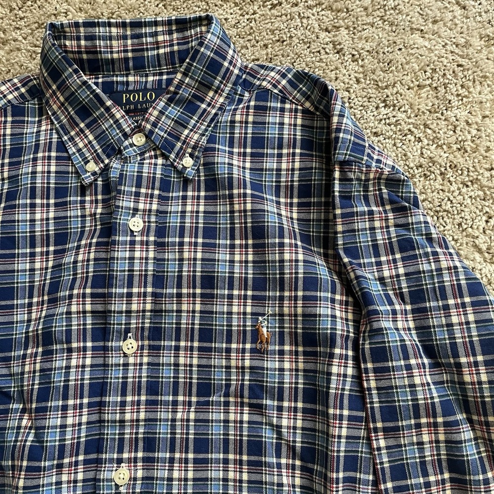 Polo Ralph Lauren Mens Medium‎  Multi Color Plaid Long Sleeve Button Flesh Pony